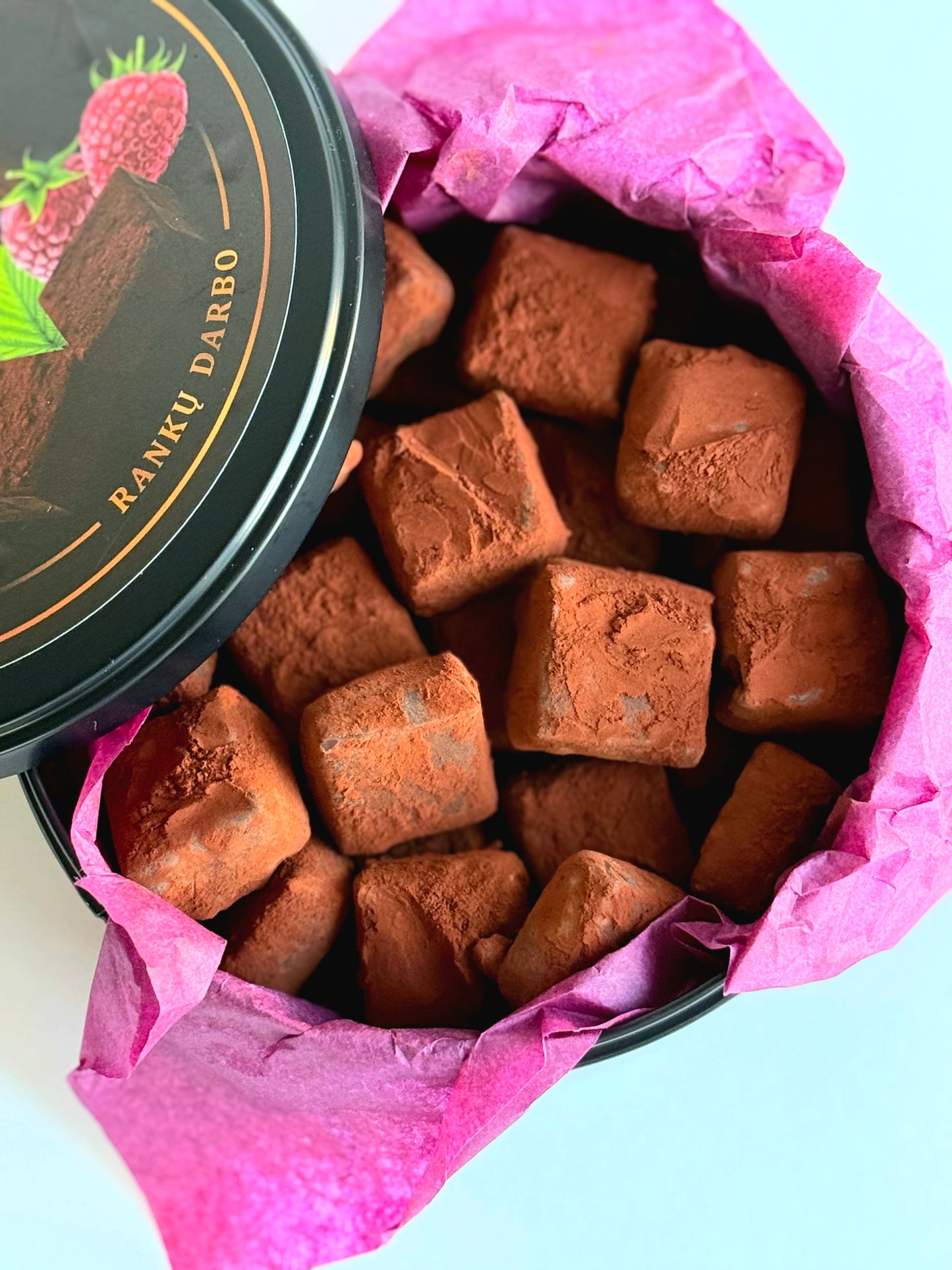 Belgiško šokolado triufeliai su avietėmis, 250 gr.