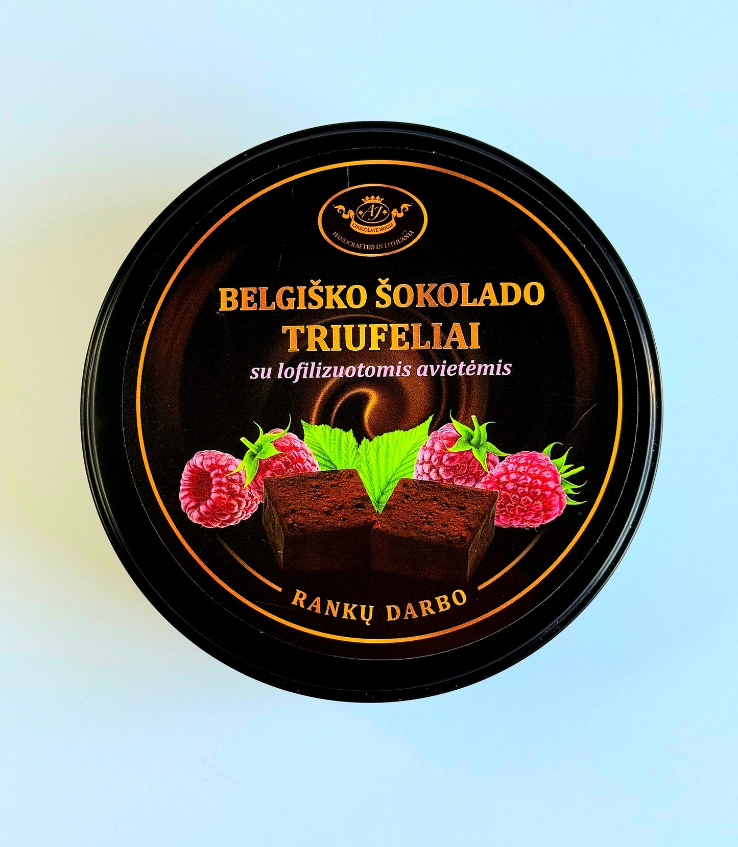 Belgiško šokolado triufeliai su avietėmis, 250 gr.