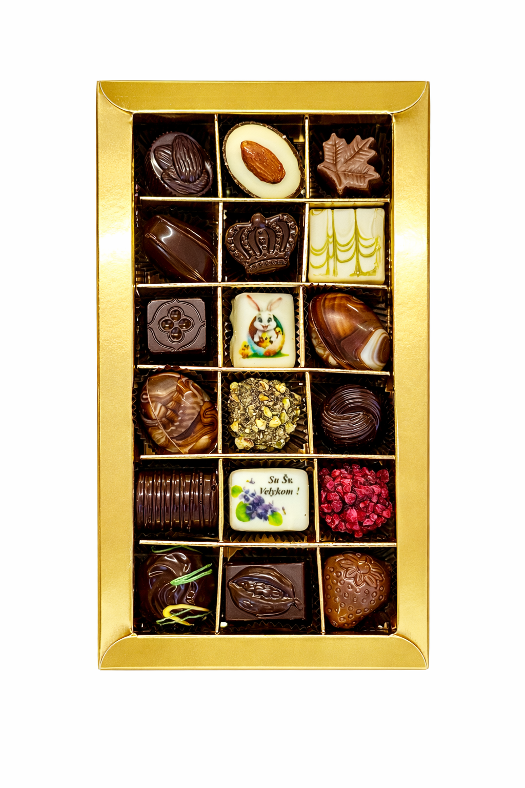 Velykų šokoladiniai saldainiai su sveikinimu, 260 g.