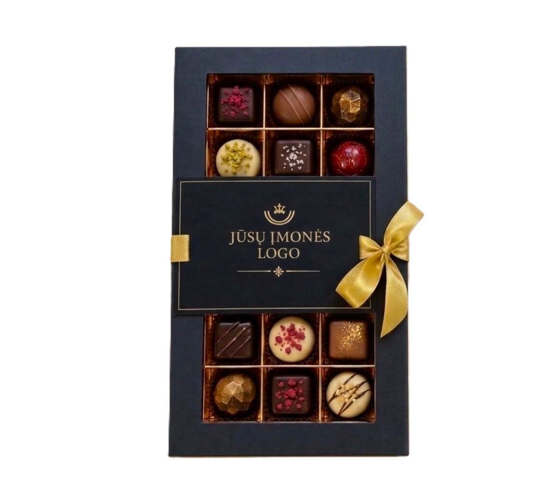 Juoda asorti dėžutė su logotipu, 260 g