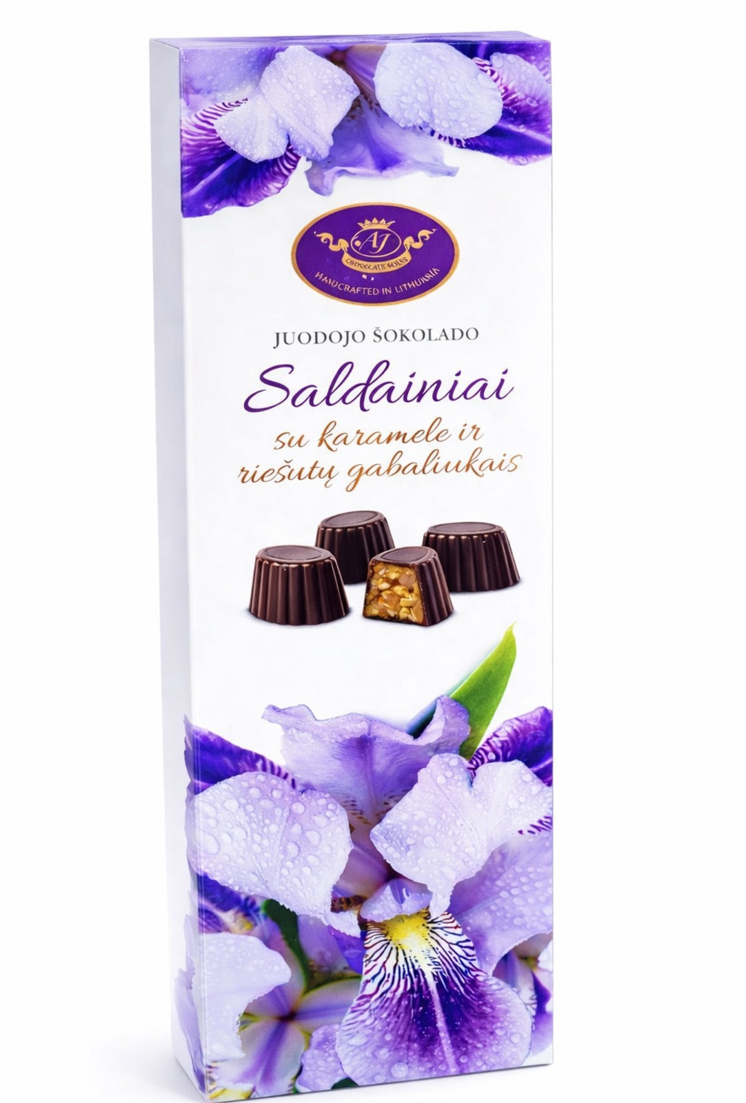 Šokoladiniai saldainiai su karamele ir riešutų gabaliukais, 130 g.