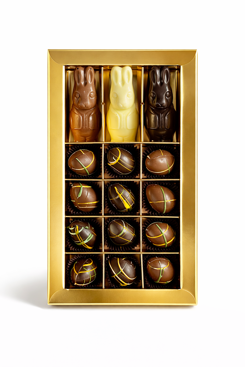 Velykiniai kiaušiniai su šokoladiniais kiškučiais, 180 g.