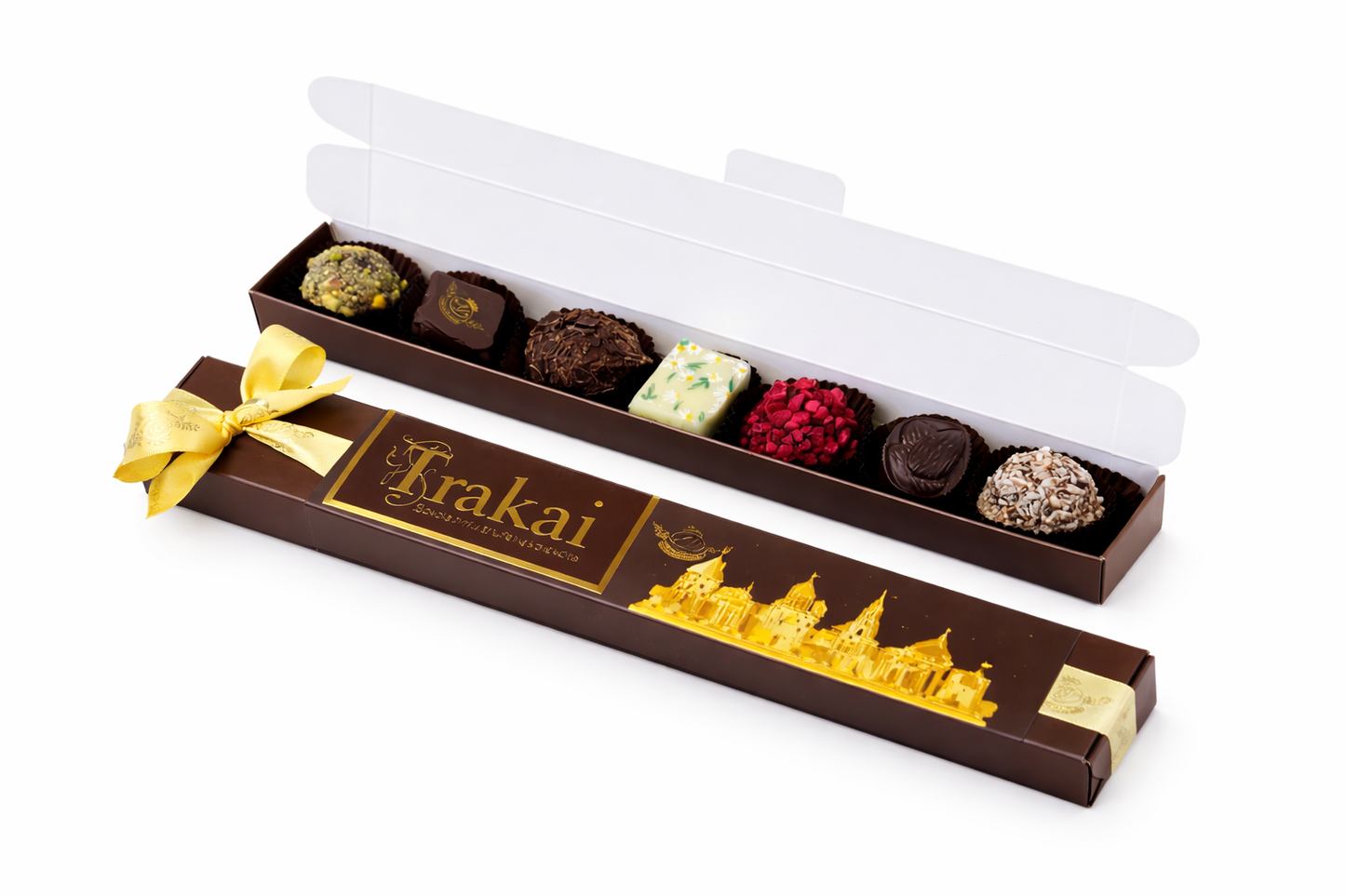 Įvairių šokoladinių saldainių dėžutė "Trakai" 9 vnt. 130 g