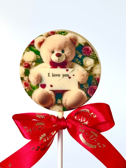 Balto šokolado "Meškiukas" ant pagaliuko