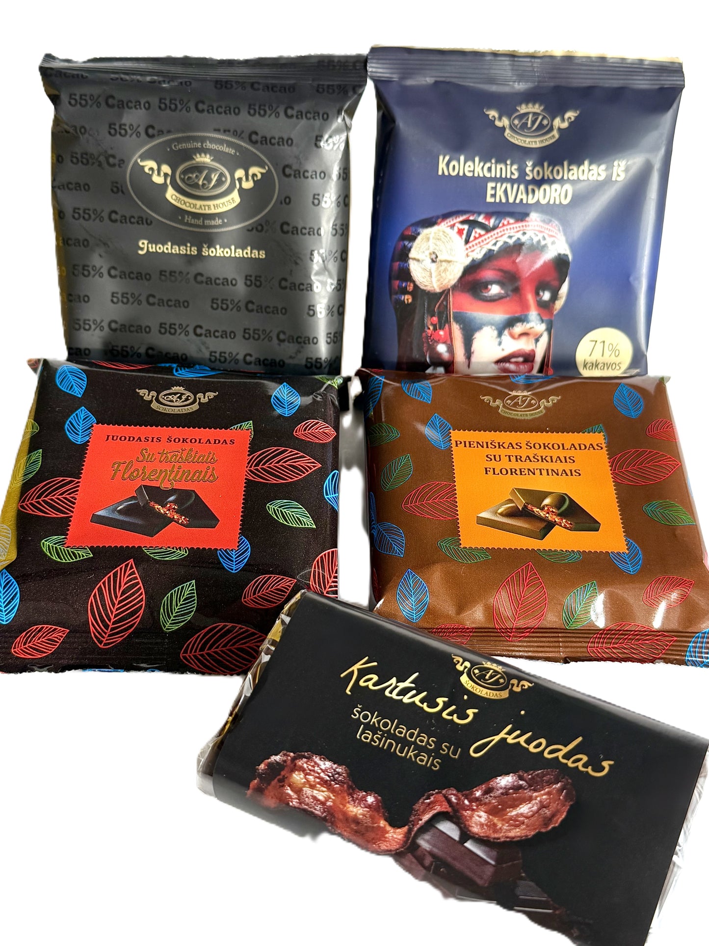 4 kolekciniai šokoladai + DOVANA Šokoladas su šonine