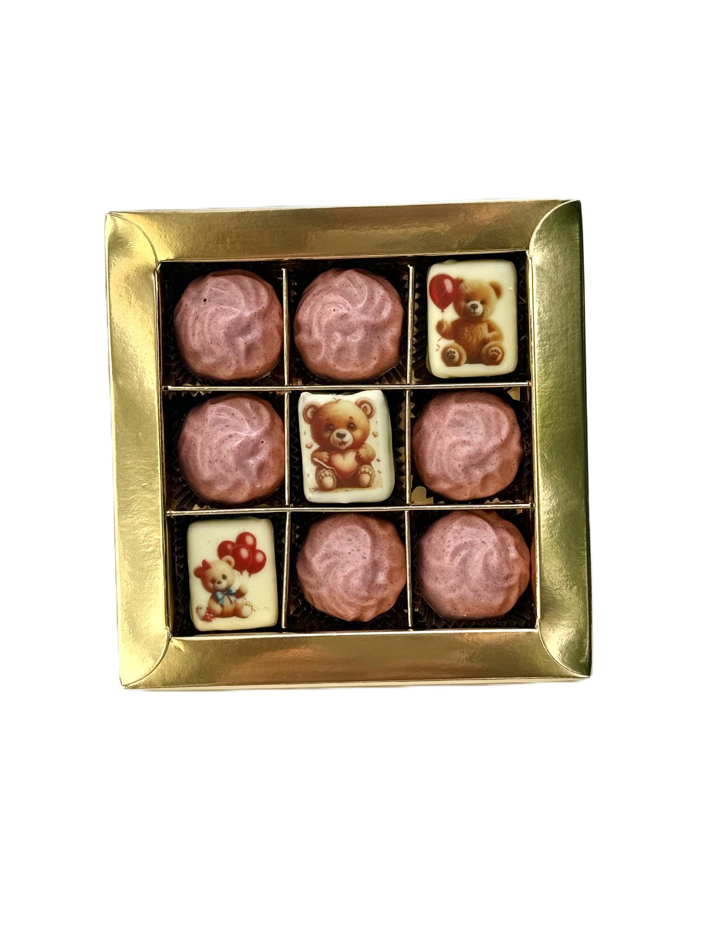 Belgiško šokolado saldainiai su braškių įdaru "Meškiukai", 150 g