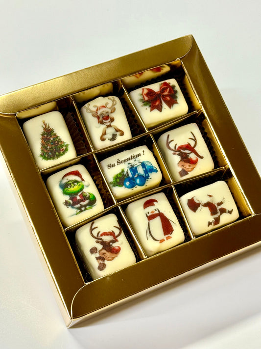 Kalėdiniai rankų darbo saldainiai, auksinė dėžutė 160 gr.