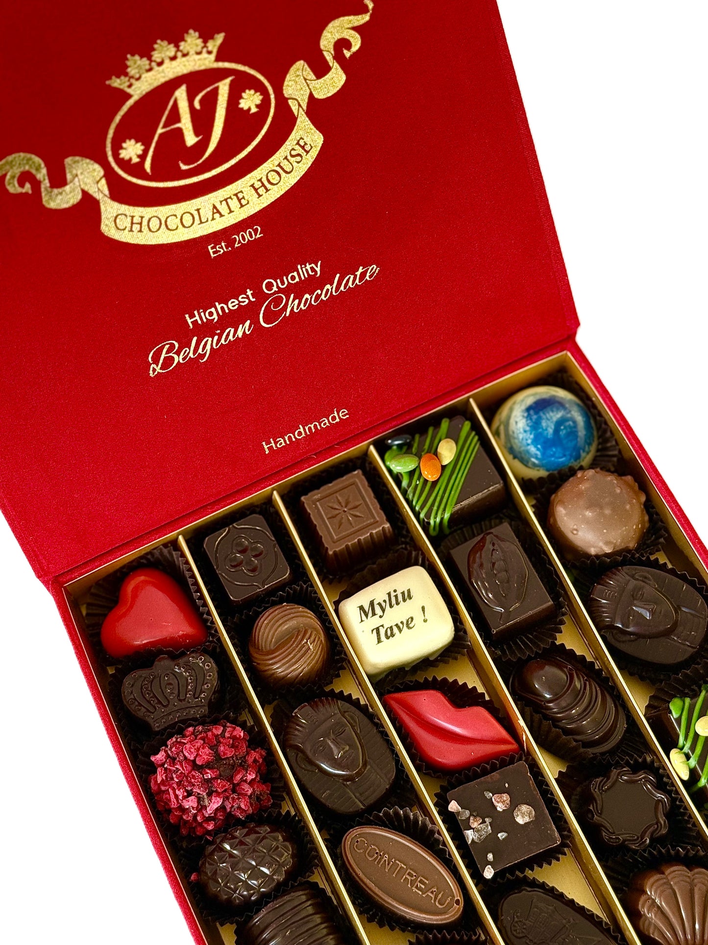 Prabangi raudona dėžutė "MYLIU TAVE", 355 g. + DOVANA kvietimai 4 asmenims į AJ Šokolado skulptūrų muziejų