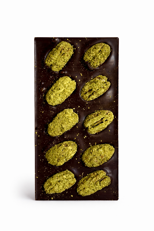 Juodasis šokoladas su pekano riešutais ir macha, 120 g