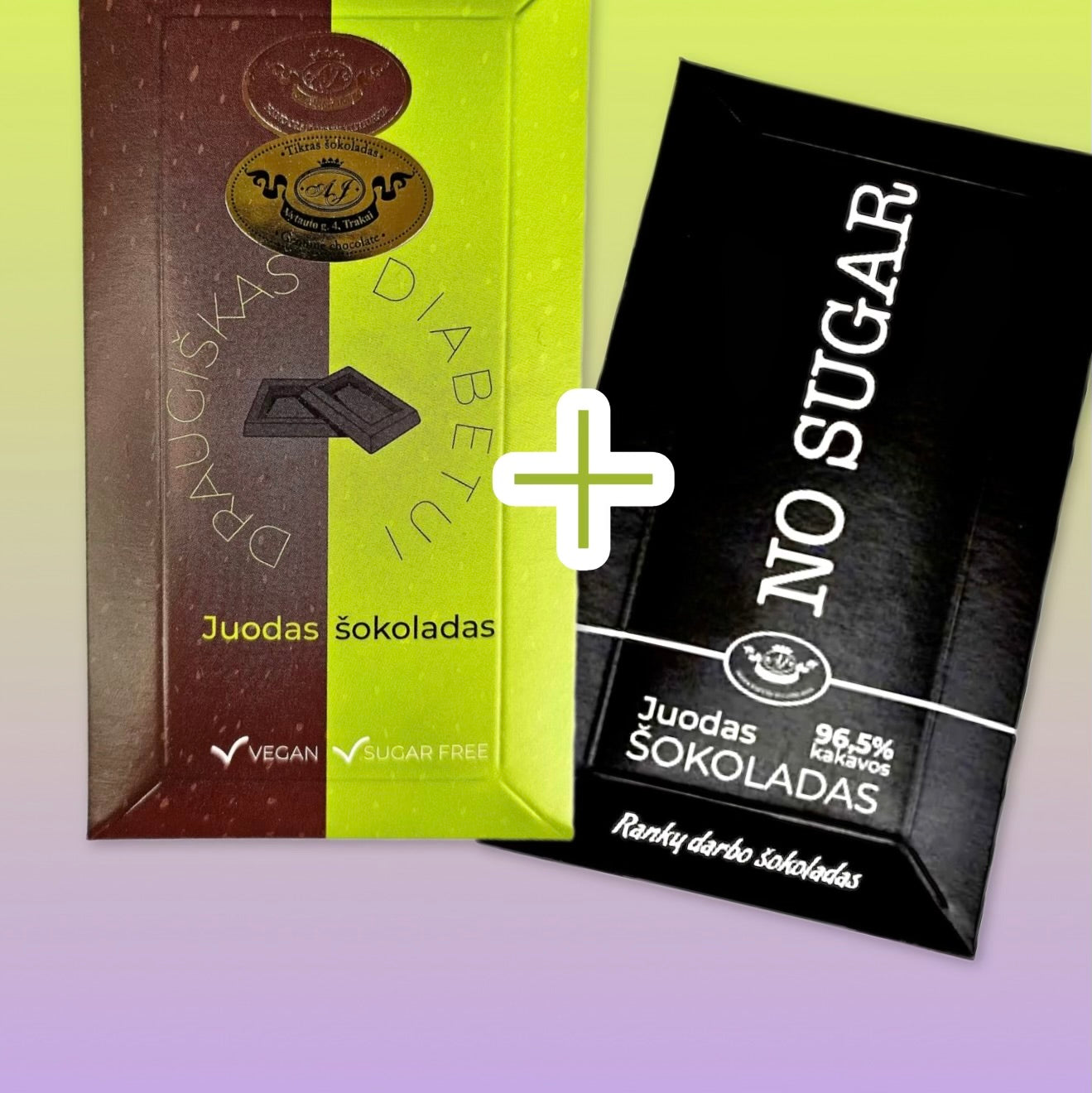 Juodojo šokolado plytelė veganams, be cukraus 4 vnt. + šokoladas NO SUGAR 1 vnt. NEMOKAMAI